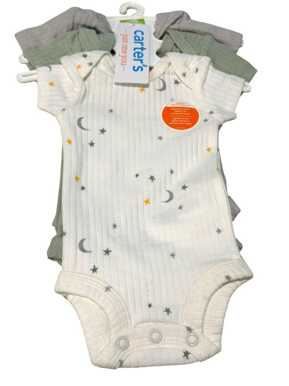 Carters Preemie Baby Bodysuits 3-Pack Moon & Stars Green & Gray
